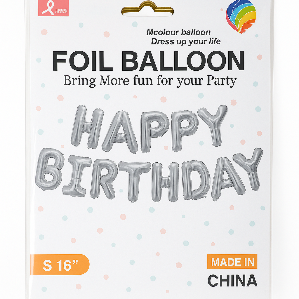 HAPPY BIRTHDAY Foil Balloon Banner – Silver