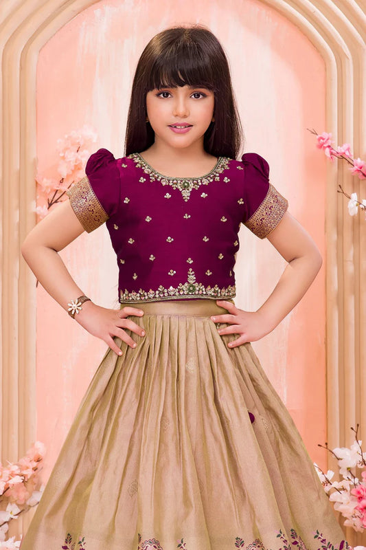 Maroon Embroidered Gown with Golden Border for Girls - Mamadada