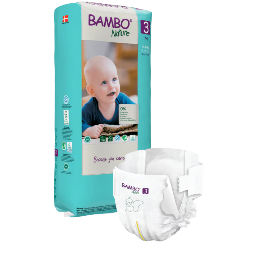 Bambo Nature Premium Baby Tape Diapers for Babies, Medium Size (4-8 Kgs) - Mamadada