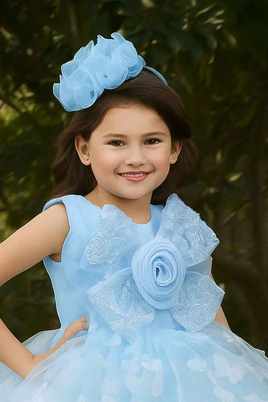 Girls Sky Blue Butterfly Applique High-Low Frock