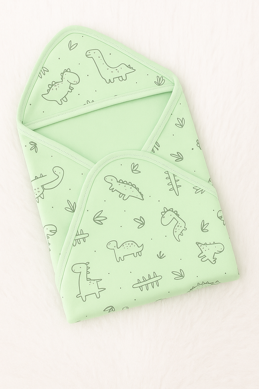 Mint Dino Safari Double Layer Hooded Baby Towel