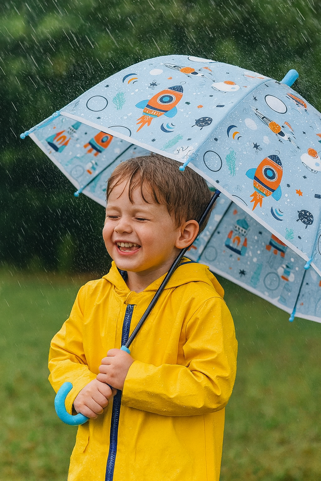 Blue Space Rocket Umbrella