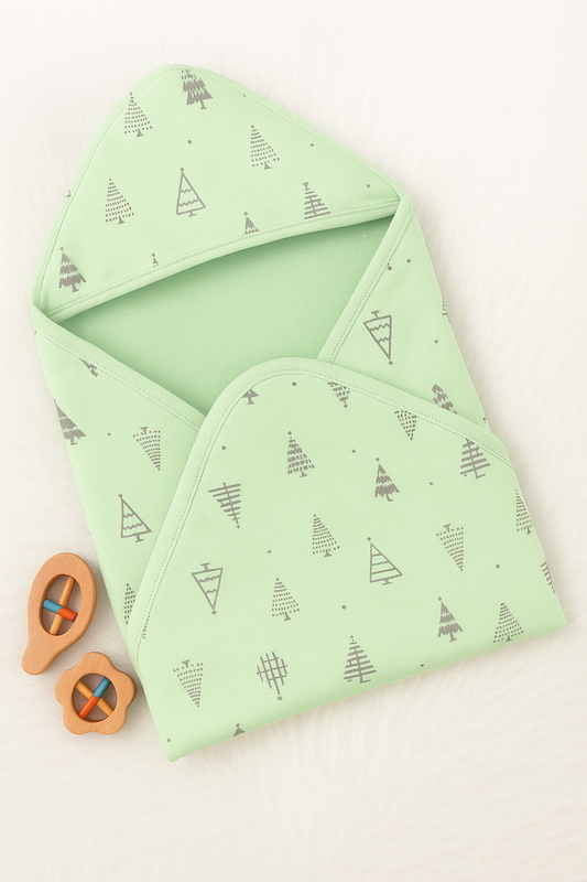 Mint Forest Tree Double Layer Hooded Baby Towel