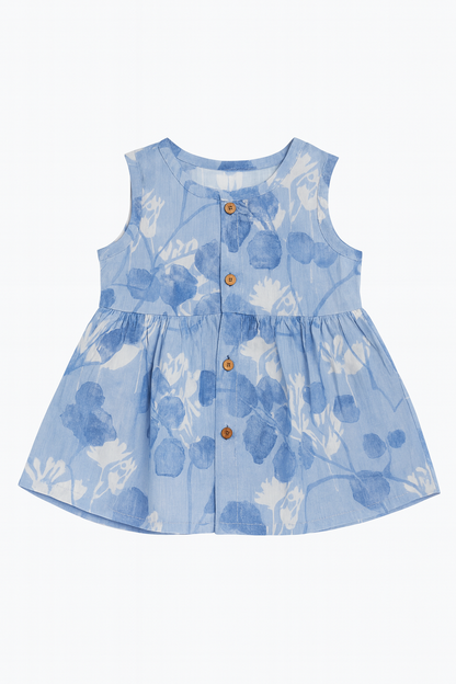 Sky Blue Floral Cotton Frock