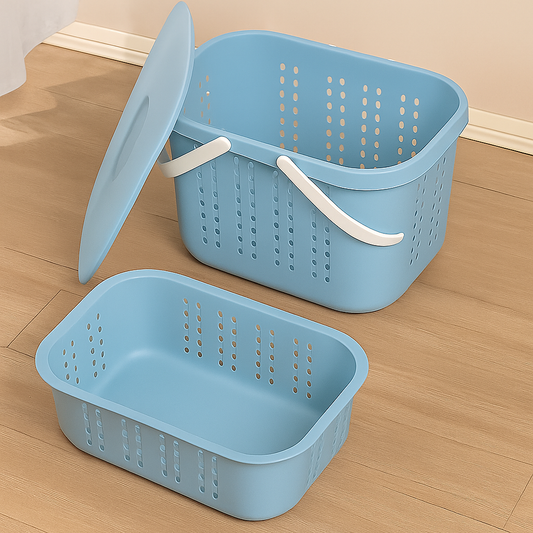 Blue Storage Basket with Lid & Handles