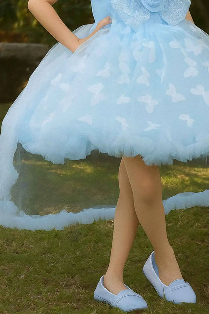 Girls Sky Blue Butterfly Applique High-Low Frock