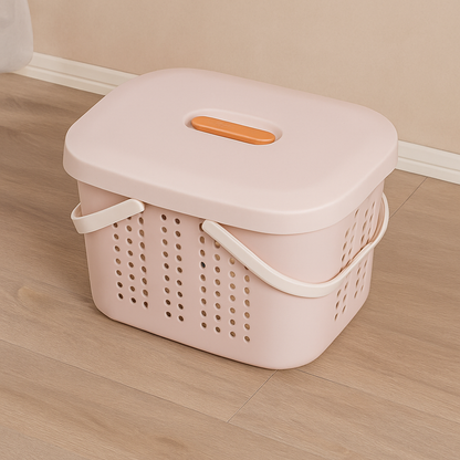 Pink Storage Basket with Lid & Handles
