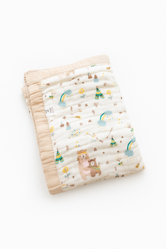 Bear & Rainbow Muslin Baby Blanket