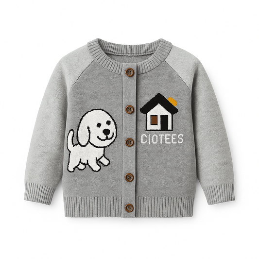 Puppy House Knit Winter Cardigan – Grey