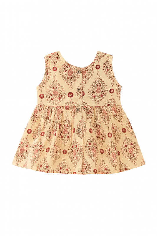 Beige & Maroon Block Print Frock