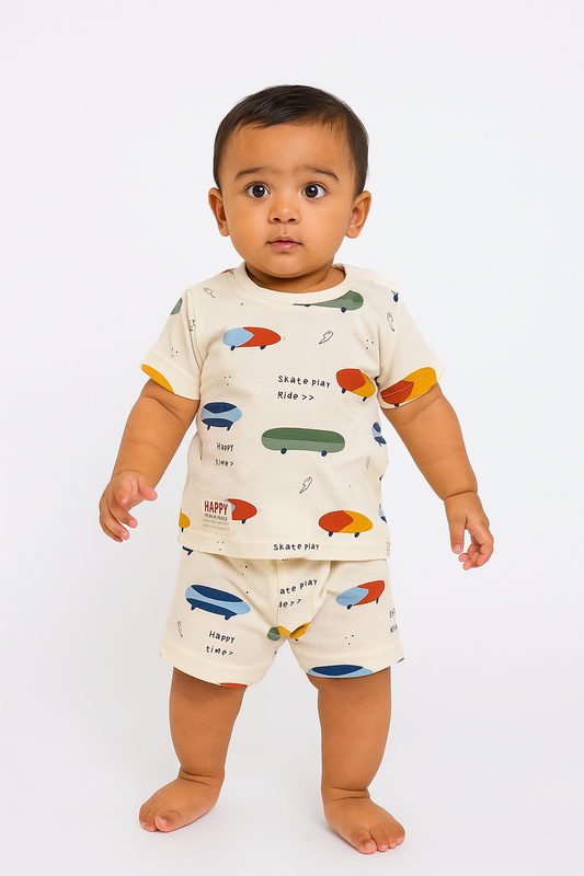 Skate Play Ride T-Shirt & Shorts Set – Beige