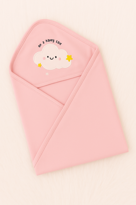 Pink Happy Cloud Single Layer Hooded Baby Towel