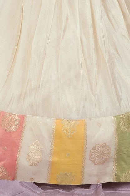 Peach Crop Top with Ivory Lehenga for Girls - Mamadada