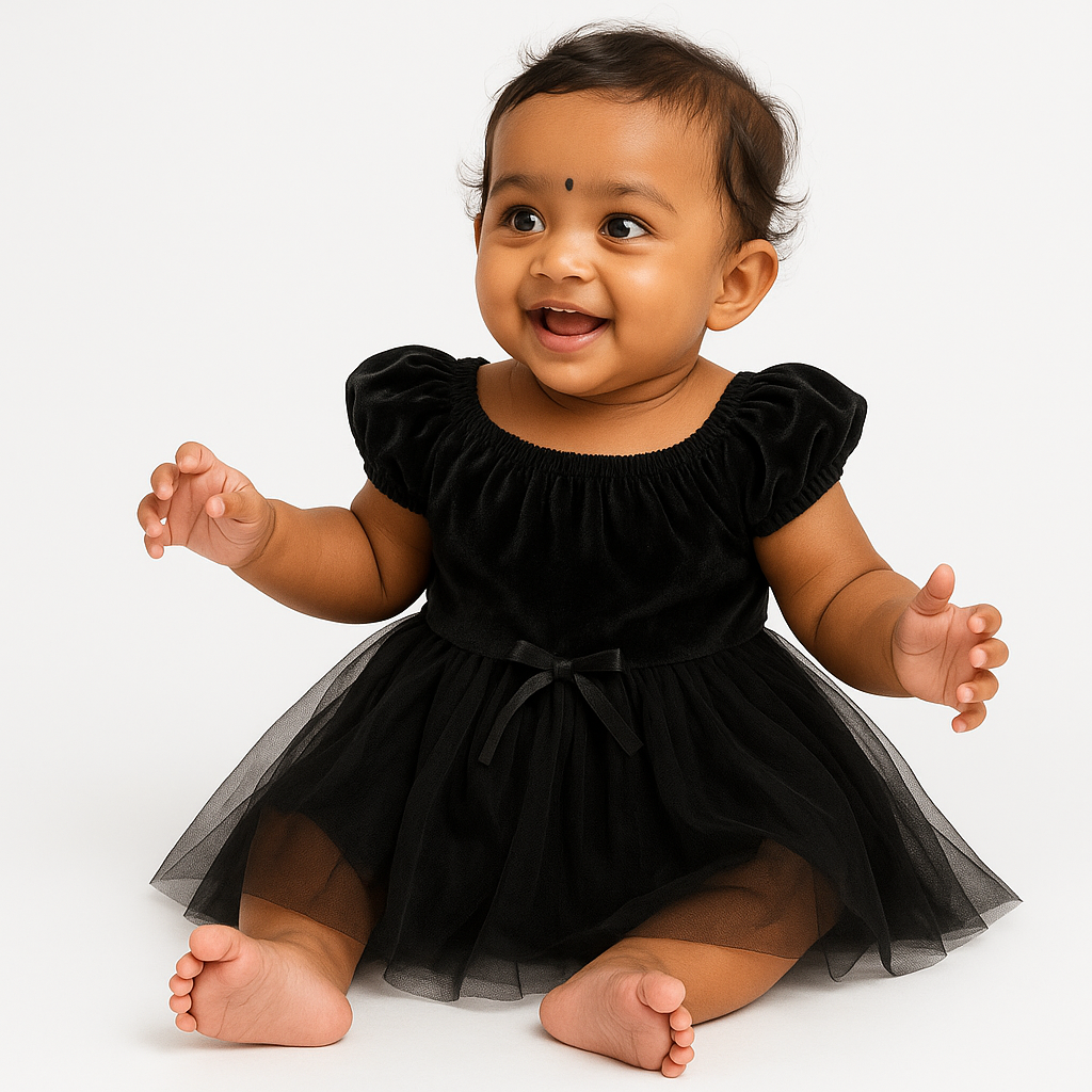 Stylish Party Wear Baby Frock – Black & Navy Blue - Mamadada