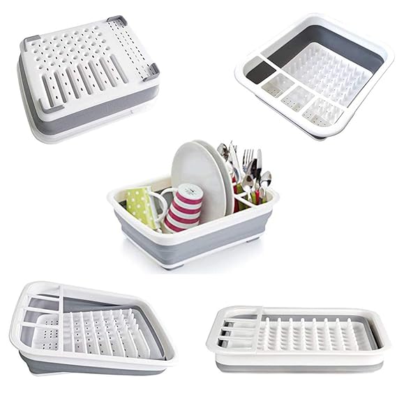 Foldable Kitchen Drain Rack – Space Saving Dish Drying Rack with Utensil Holder - Mamadada