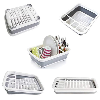Foldable Kitchen Drain Rack – Space Saving Dish Drying Rack with Utensil Holder - Mamadada