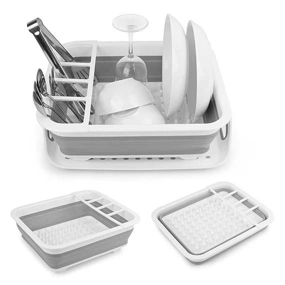 Foldable Kitchen Drain Rack – Space Saving Dish Drying Rack with Utensil Holder - Mamadada