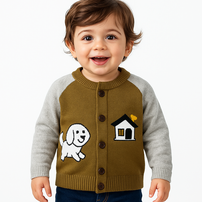 Puppy House Knit Winter Cardigan – Olive Green