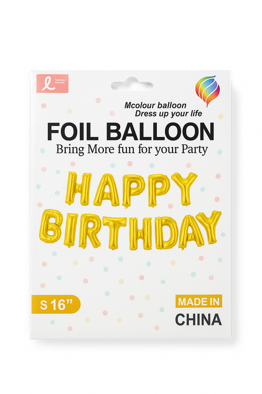 HAPPY BIRTHDAY Foil Balloon Banner – Gold