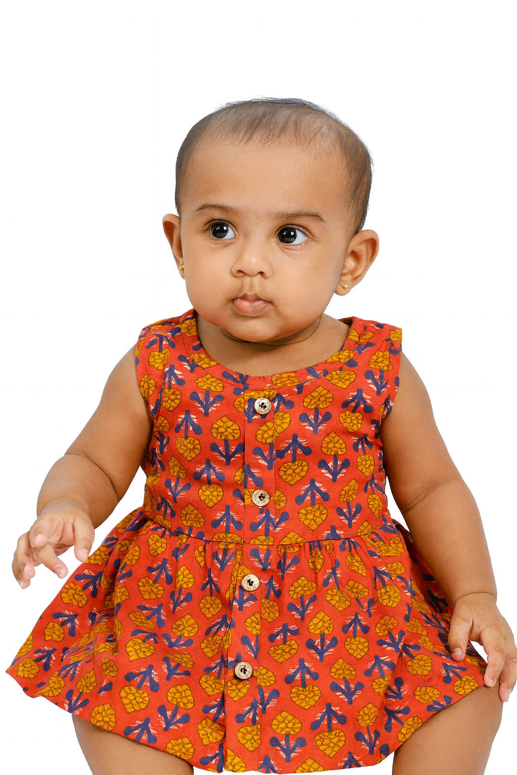 Rust Orange Floral Cotton Frock