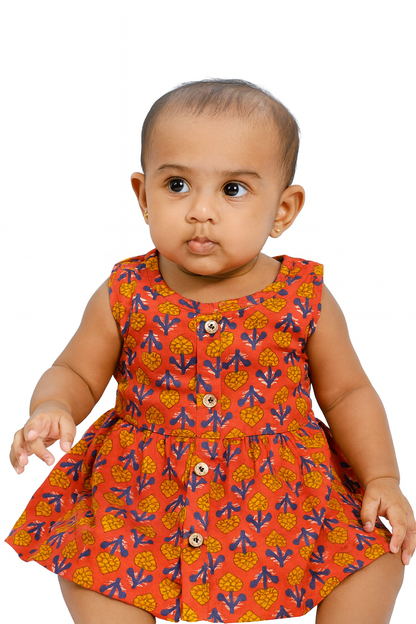 Rust Orange Floral Cotton Frock