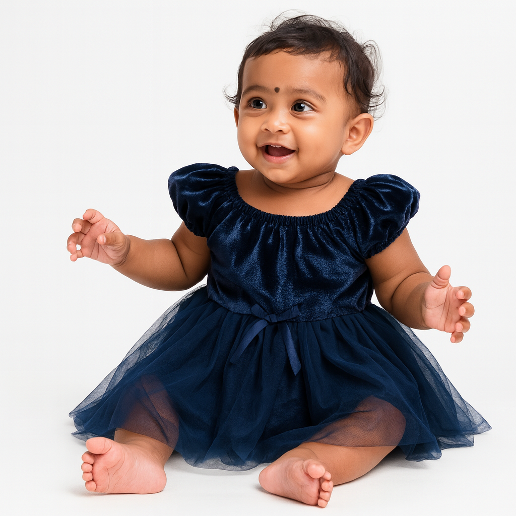 Stylish Party Wear Baby Frock – Black & Navy Blue - Mamadada