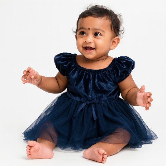 Stylish Party Wear Baby Frock – Black & Navy Blue - Mamadada