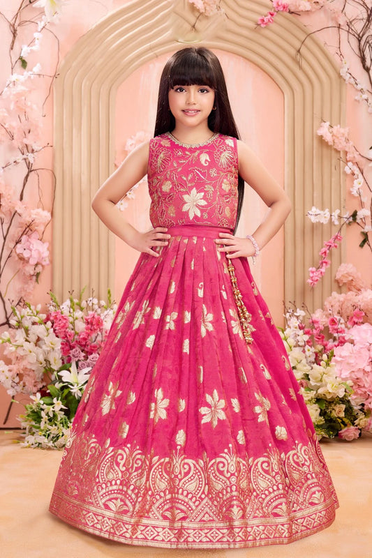 Red Floral Banarasi Gown with Zari Work - Mamadada