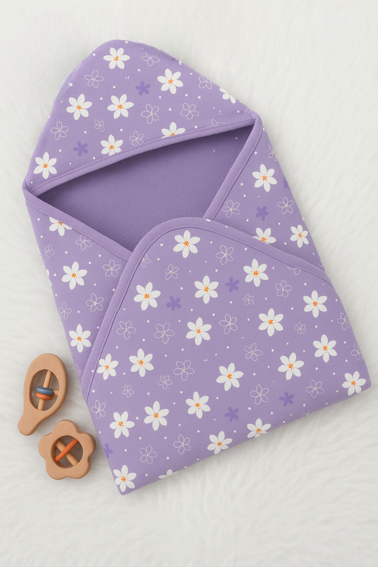 Lavender Daisy Bloom Double Layer Hooded Baby Towel