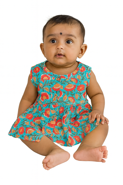 Aqua Red Floral Dress