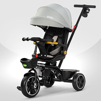 Baybee Mario Sportz Trikes Tricycle for Kids with Parental Adjust Push Handle, Canopy, Rubber Wheels & Storage - Mamadada