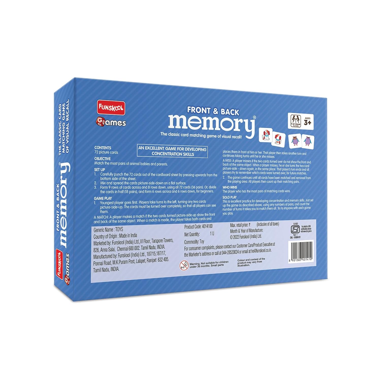 Funskool Front & Back Memory Game – Classic Card Matching Game - Mamadada