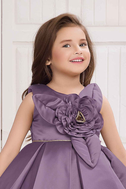 Girls Purple Satin Flower Party Dress
