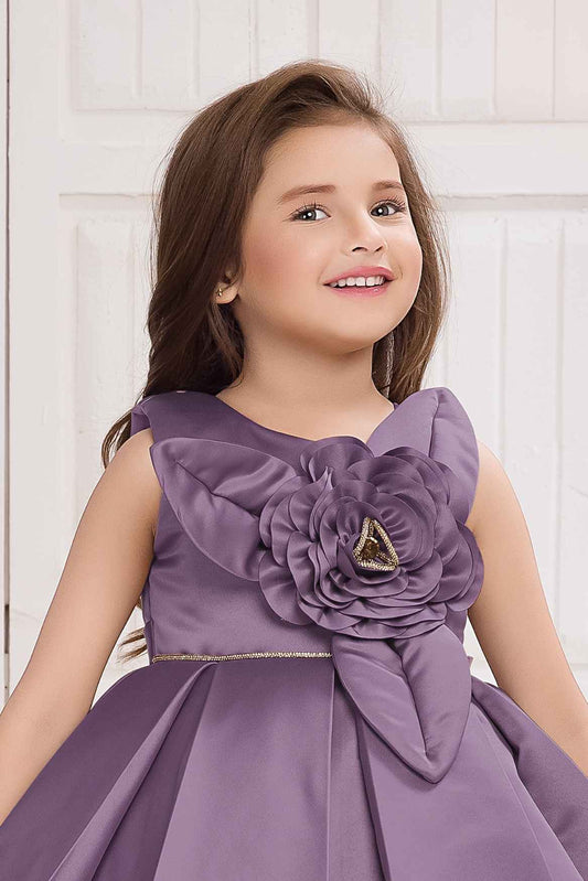 Girls Purple Satin Flower Party Dress
