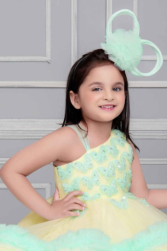 Girls Yellow & Mint Green Layered Party Frock