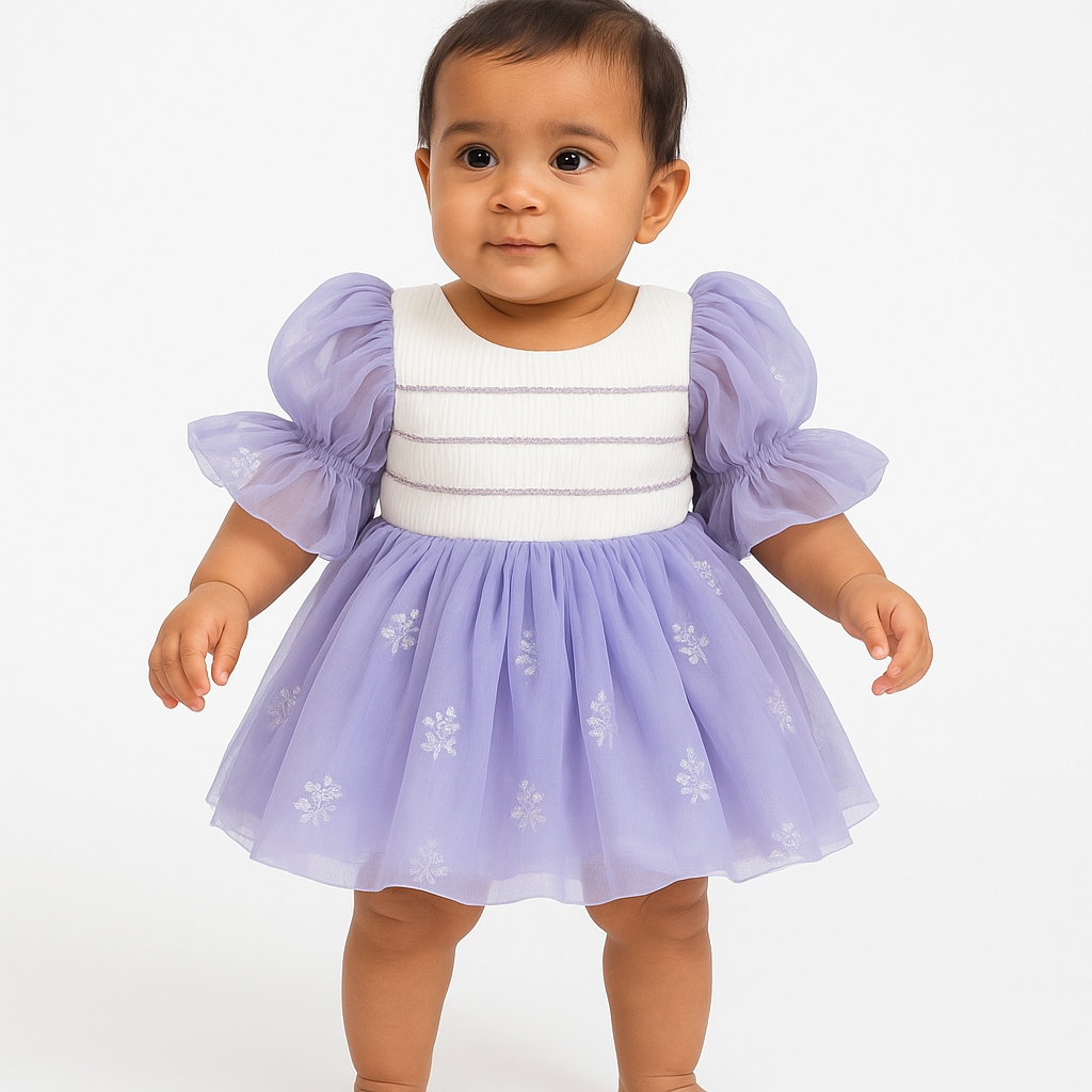 Elegant Baby Girl Net Dresses with Smocked Bodice & Puffy Sleeves - Mamadada