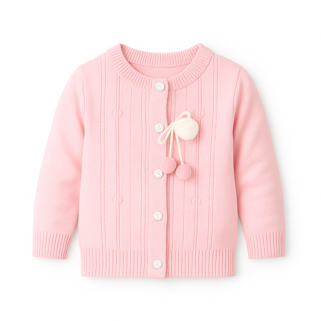 Pom-Pom Bow Cable Knit Cardigan