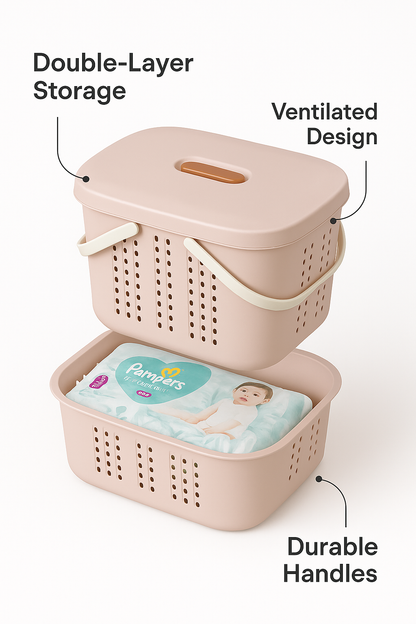 Pink Storage Basket with Lid & Handles