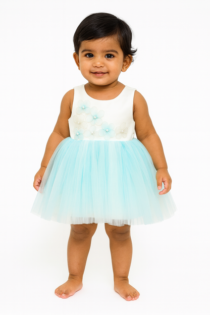 Floral Tulle Baby Frocks in Yellow & Blue - Mamadada