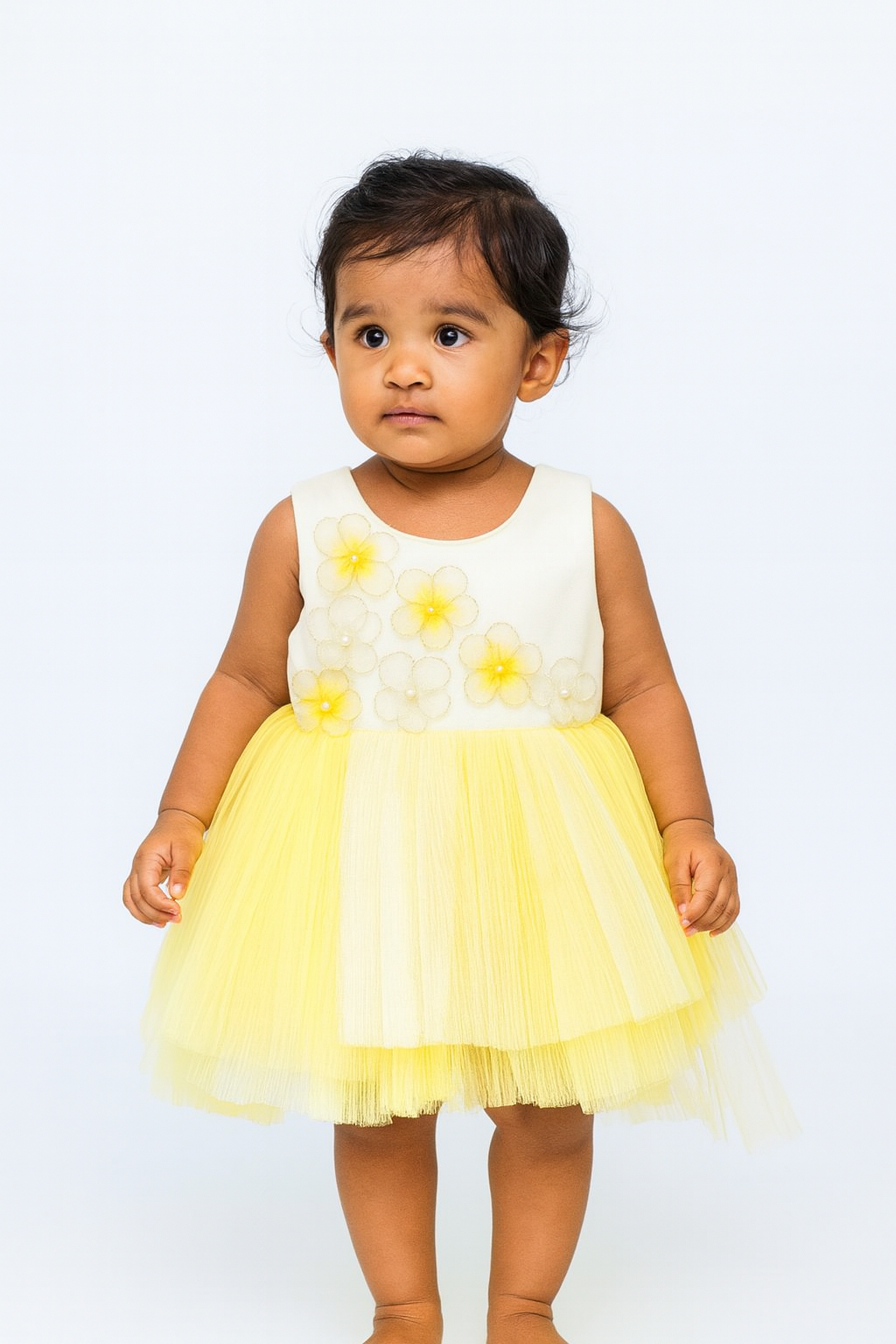 Floral Tulle Baby Frocks in Yellow & Blue - Mamadada
