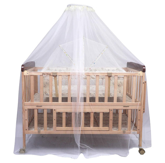1st Step Wooden Cot with 3Level Height, Detachable Mosquito Net