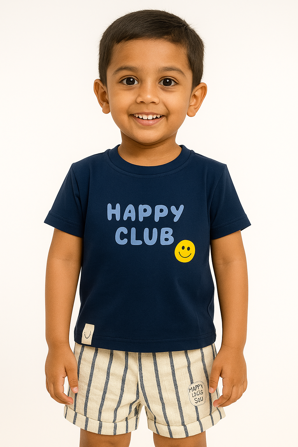 Navy Blue “Happy Club” T-Shirt & Shorts Set