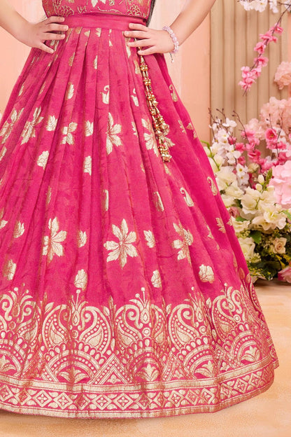 Red Floral Banarasi Gown with Zari Work - Mamadada