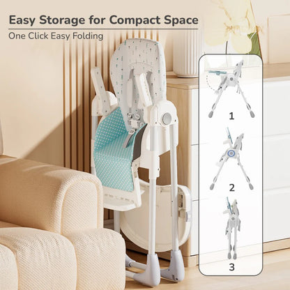 Marshmallow lite High Chair - 6 Level Height Adjustment, 3 Recline modes, Adjustable