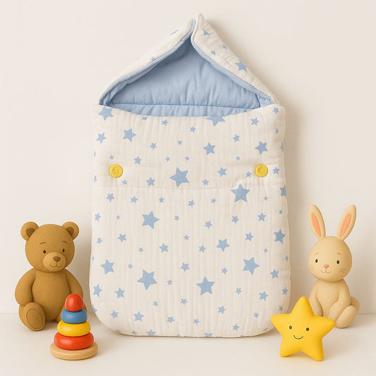 Baby Sleeping Bag with Hood – Blue Star Print