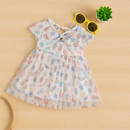 White Sheer Dress with Summer Icons Print