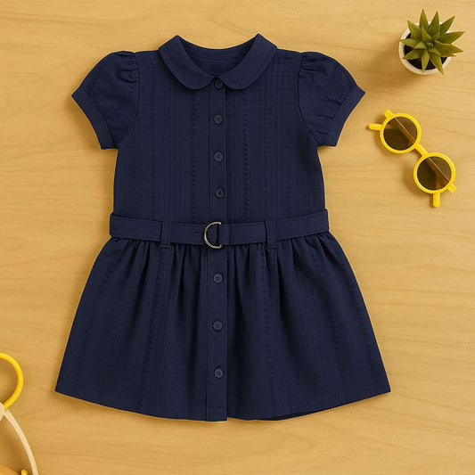 Navy Blue Shirt Dress with Belt