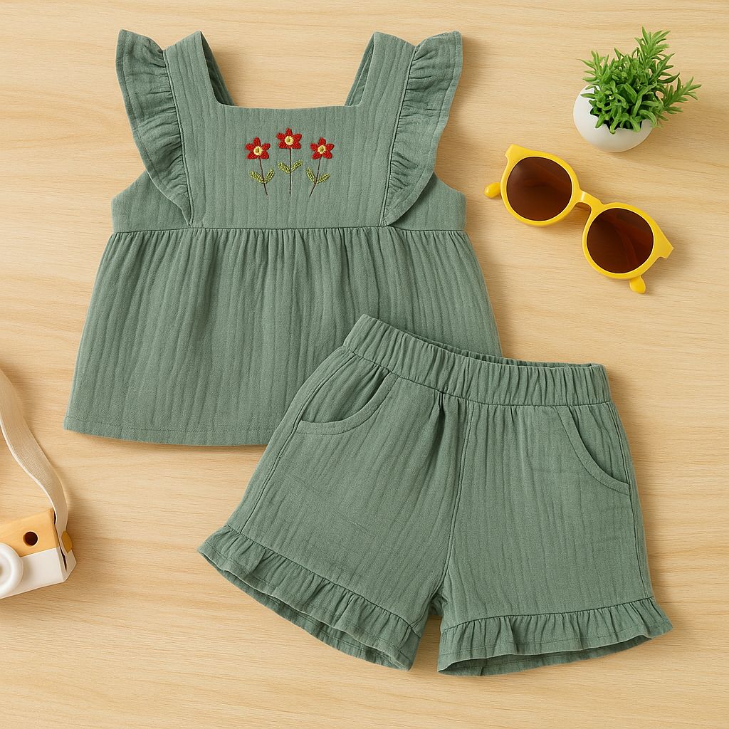 Olive Green Ruffle Co-ord Set
