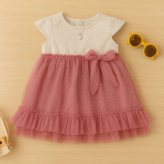 Cream and Rose Mesh Party Dress