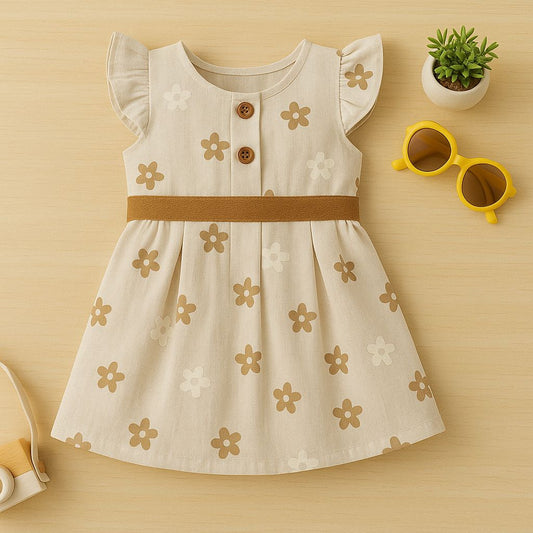 Beige Floral Cotton Dress